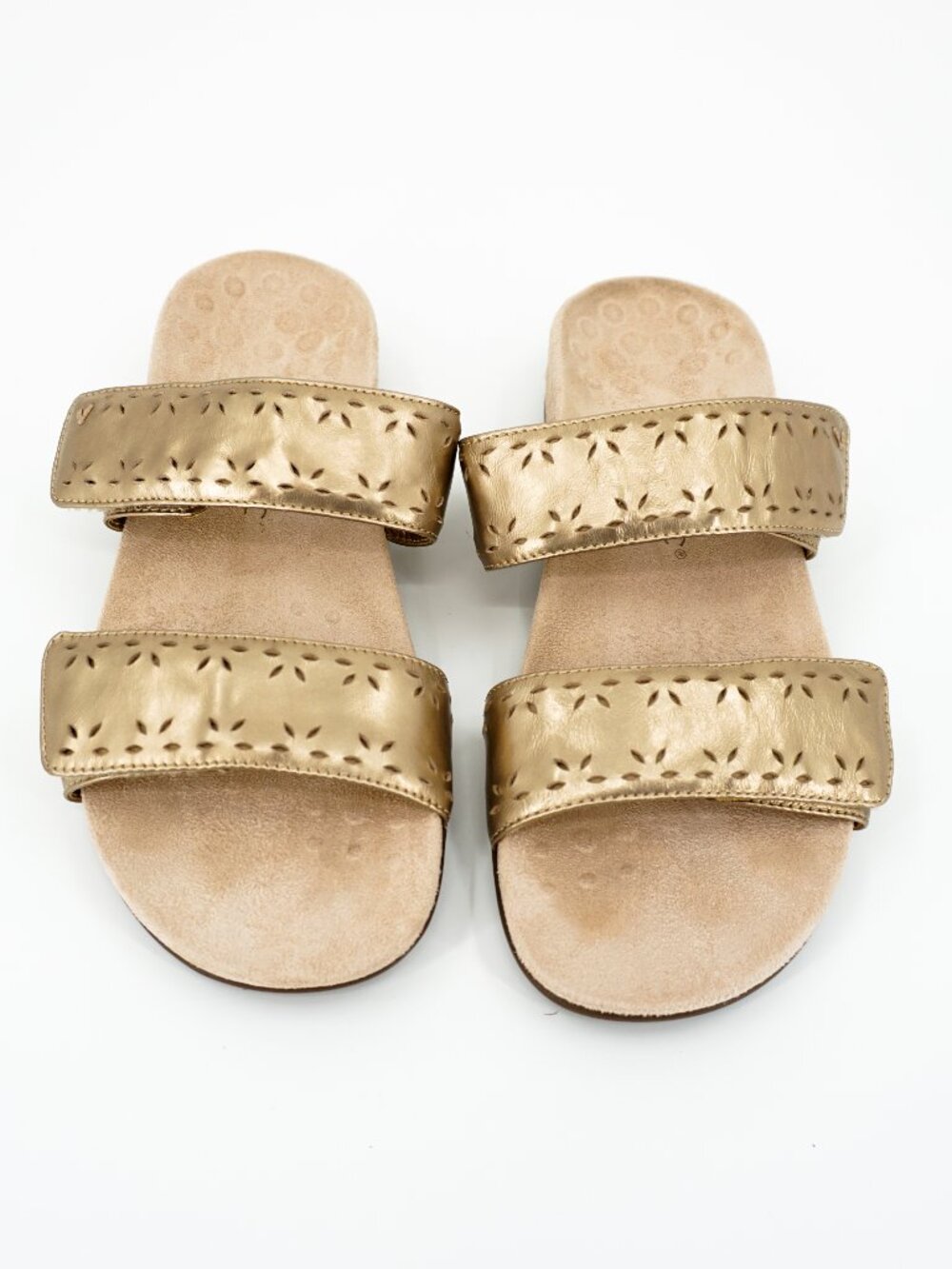 Vionic Randi Metallic Gold Laser Cut Slide Sandals Orthotic Womens 10